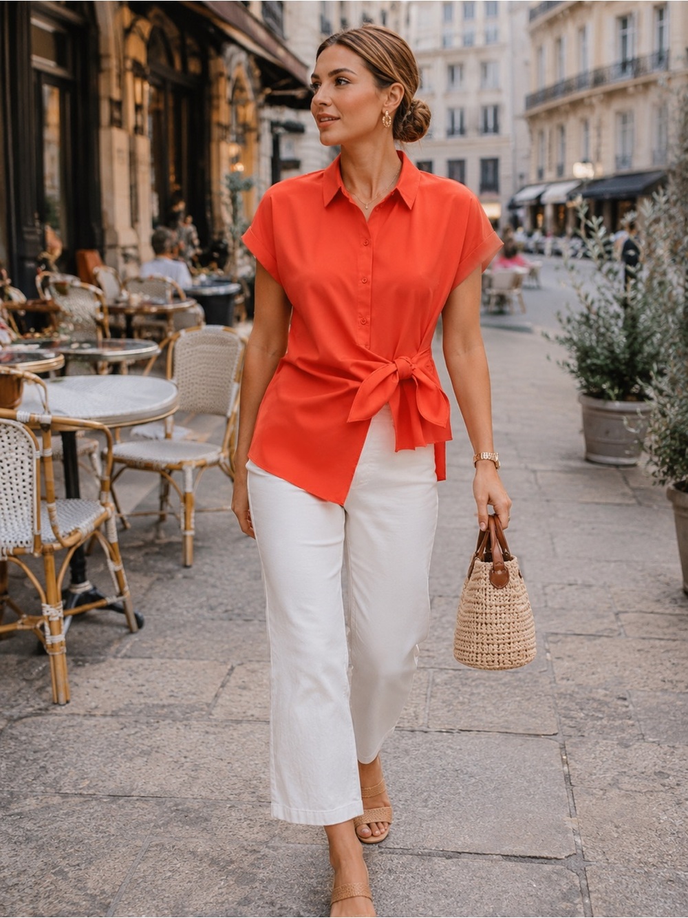 Zara Coral Tie Waist Blouse | Asymmetrical Hem Summer Vacation Top